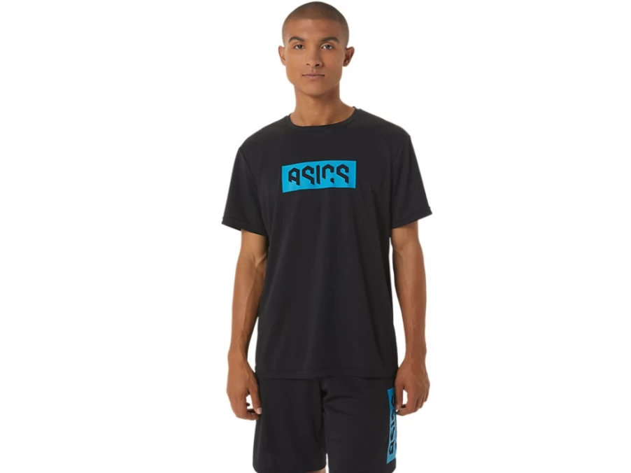 ASICS Men's Hex Graphic Dry Short Sleeve T-Shirt in Performance Black & Island Blue