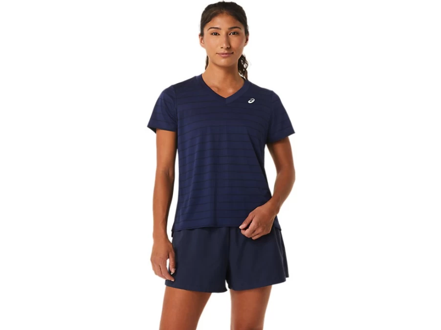 ASICS Women's Midnight Court Stripe Short Sleeve Top