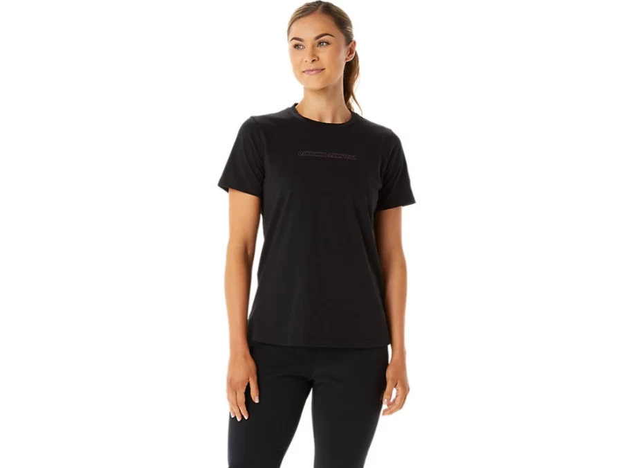 ASICS Women's Performance Black Logo Graphic Tee - Stylish Casual T-Shirt