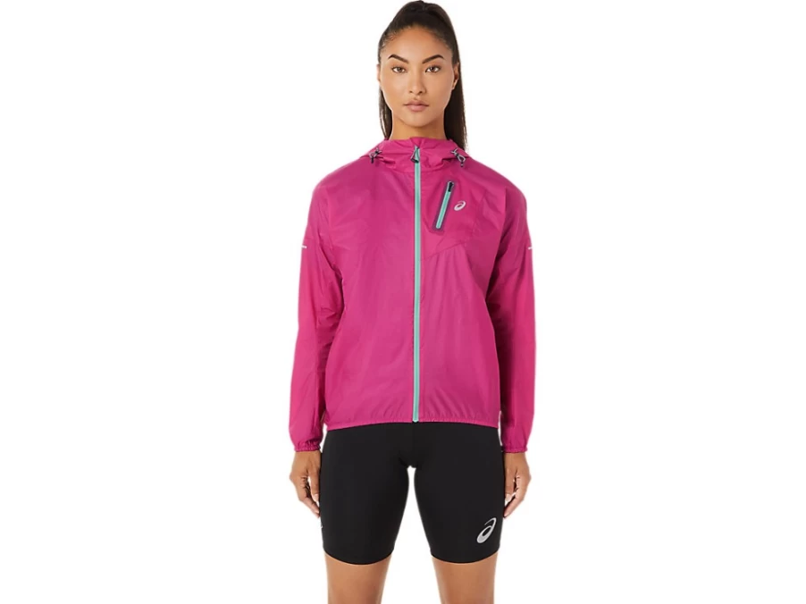 ASICS Women's Fujitrail Jacket - Lightweight Running Windbreaker in Fuchsia Red