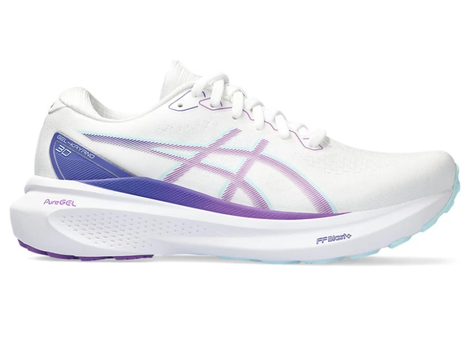 ASICS Women's Gel-Kayano 30 Running Shoes in White/Cyber Grape - Stability & Cushion Support
