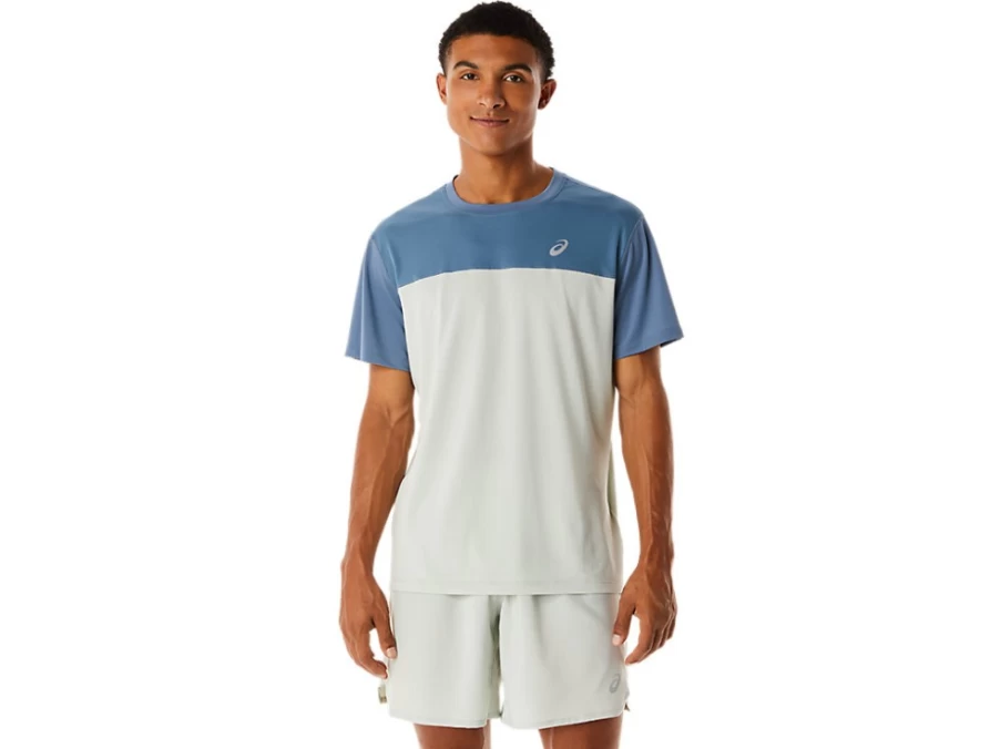 ASICS Men's Steel Blue & Light Sage Race Short Sleeve Performance Top