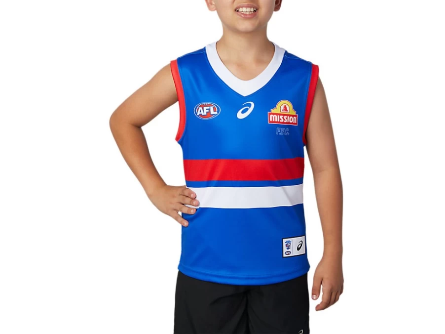 ASICS Electric Blue Western Bulldogs Replica Home Guernsey - Kids Short Sleeved Jersey