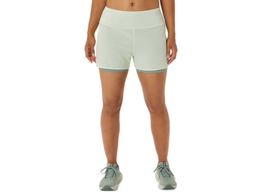 ASICS Women's Ventilate 2-N-1 3.5 Inch Shorts in Whisper Green/Slate Grey - Breathable Running Shorts