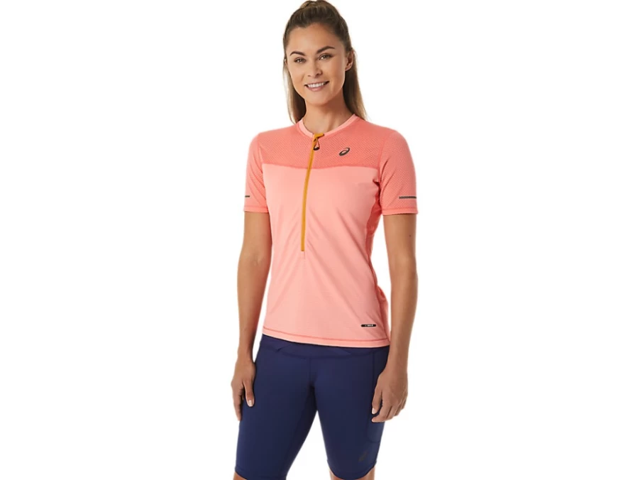 ASICS Women's Fujitrail Short Sleeve Top - Papaya/Guava Color Running Shirt