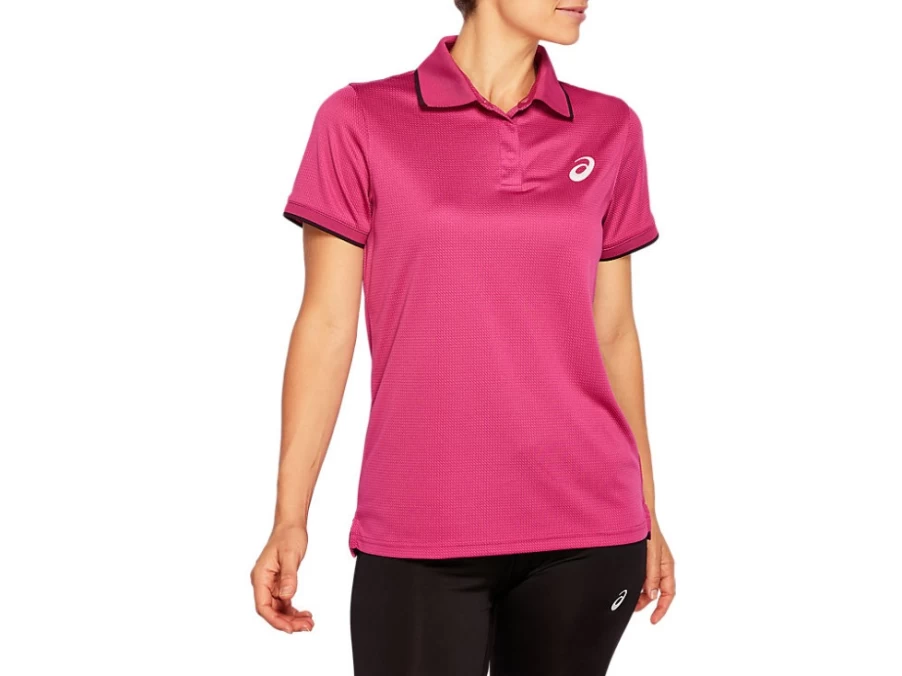 ASICS Women's Houndstooth Polo Shirt in Fuchsia Red - Classic Athletic Style