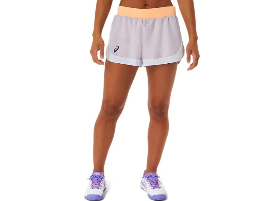 ASICS Women's Match Short in Dusk Violet & Orange Pop - Lightweight Running Shorts