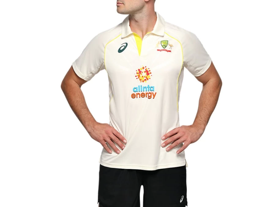 ASICS Men's Cream Cricket Australia Replica Test Shirt - Official Team Jersey