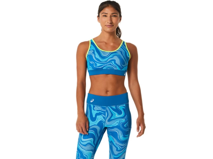 ASICS Women's Reborn Blue Graphic Bra - Stylish & Supportive Workout Top