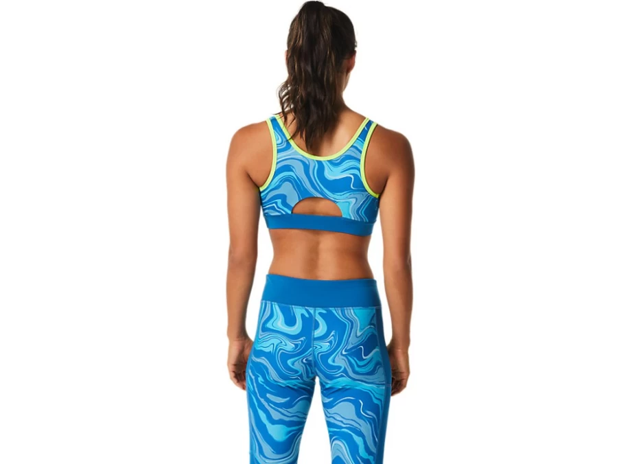 ASICS Women's Reborn Blue Graphic Bra - Stylish & Supportive Workout Top