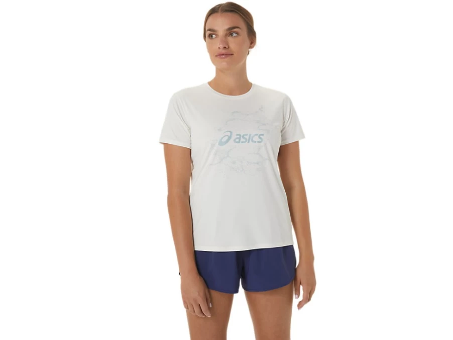 ASICS Women's Cream Nagino Graphic Run Short Sleeve Top