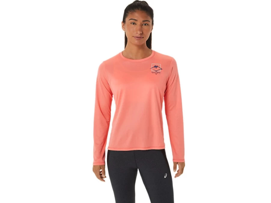 ASICS Women's Fujitrail Logo Long Sleeve Top in Papaya - Running & Trail Shirt