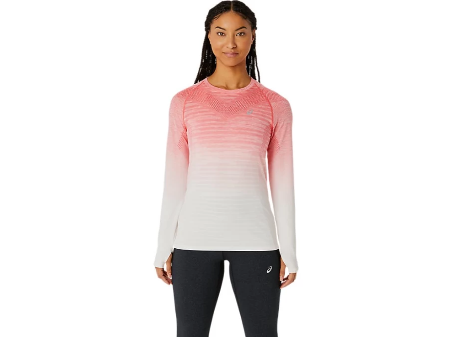 ASICS Women's Seamless Long Sleeve Top in Cream & Papaya - Comfortable Athletic Shirt