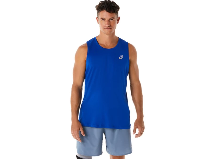 ASICS Men's Asics Blue Silver Singlet - Performance Running Top
