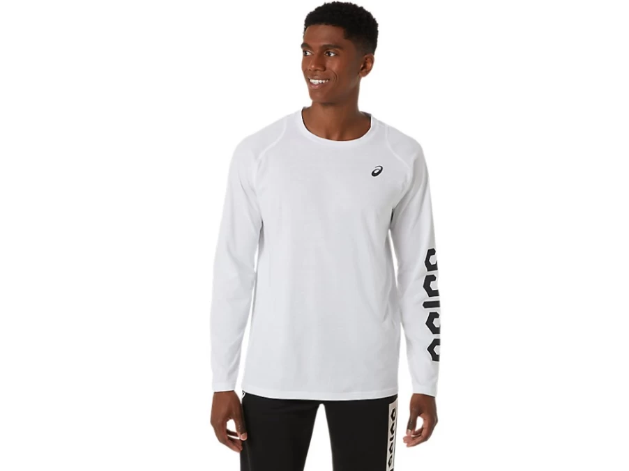 ASICS Men's Brilliant White Cotton Blend Long Sleeve T-Shirt