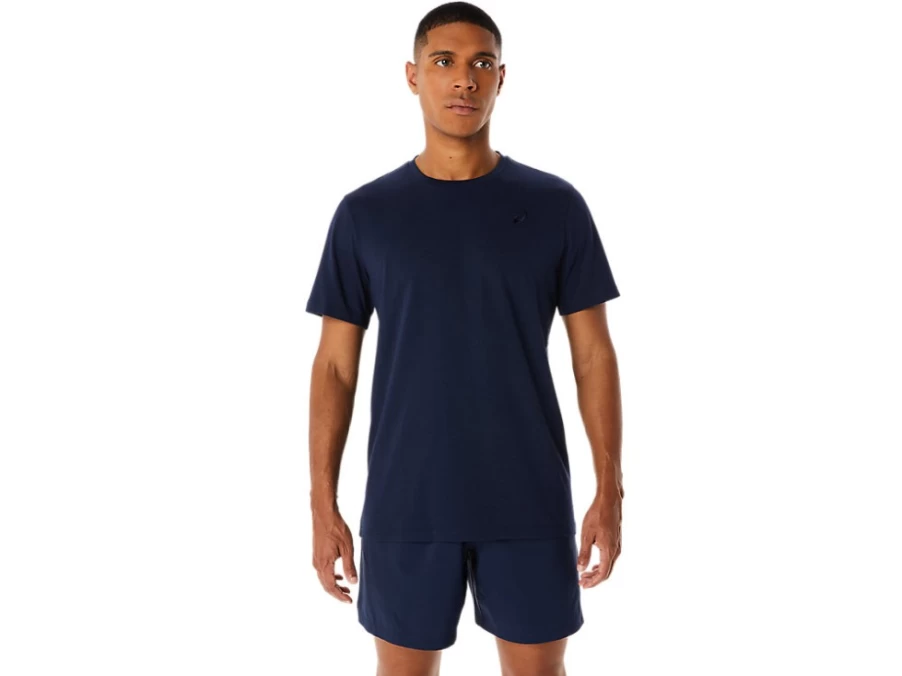 ASICS Men's Midnight Spiral Embroidery Tee - Athletic Comfort Fit Short Sleeve Shirt