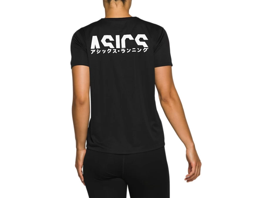 ASICS Women's Performance Black Katakana Print Short Sleeve T-Shirt