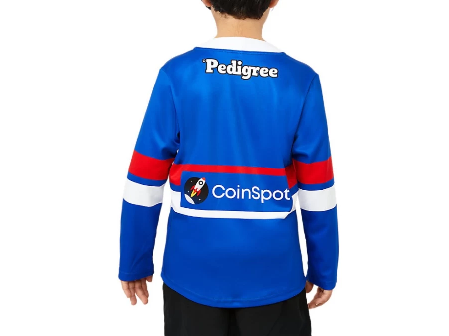 ASICS Electric Blue Western Bulldogs Replica Home Guernsey Long Sleeve Kids Jersey