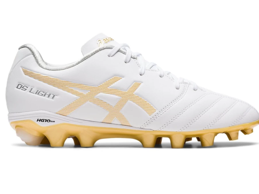 ASICS Kids Ds Light Jr Soccer Cleats - White/Rich Gold Youth Football Shoes