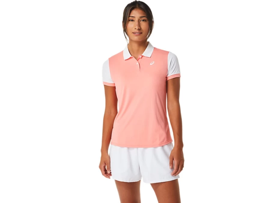 ASICS Women's Guava & Brilliant White Court Polo Shirt - Breathable Tennis Top