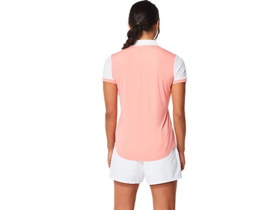 ASICS Women's Guava & Brilliant White Court Polo Shirt - Breathable Tennis Top