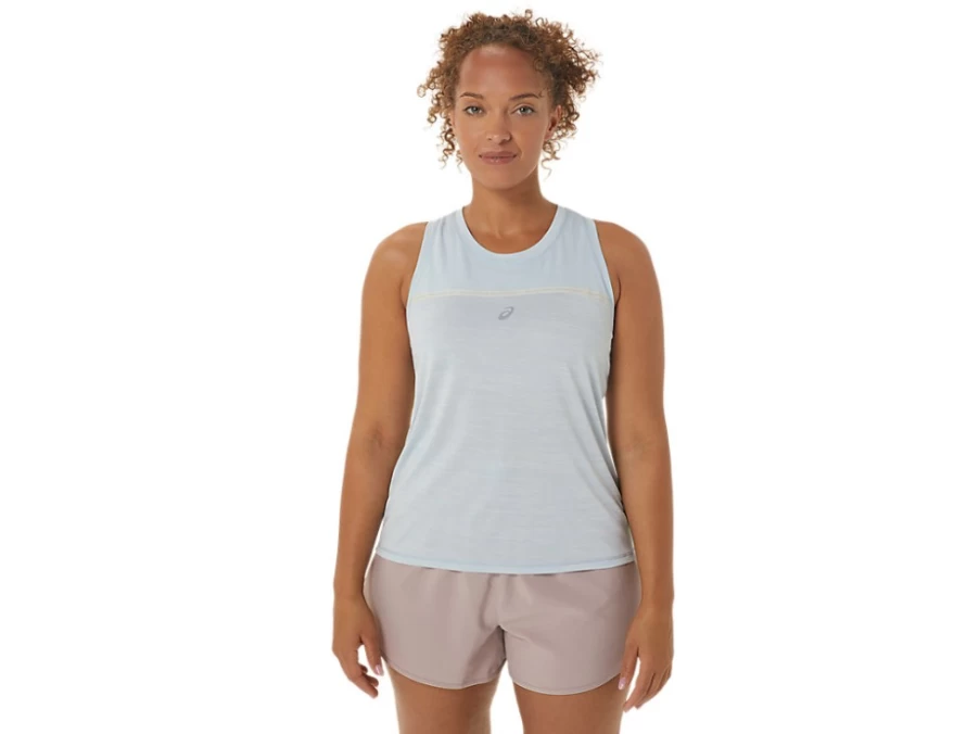 ASICS Womens Sky/Cream Race Tank Top for Running & Athletic Performance