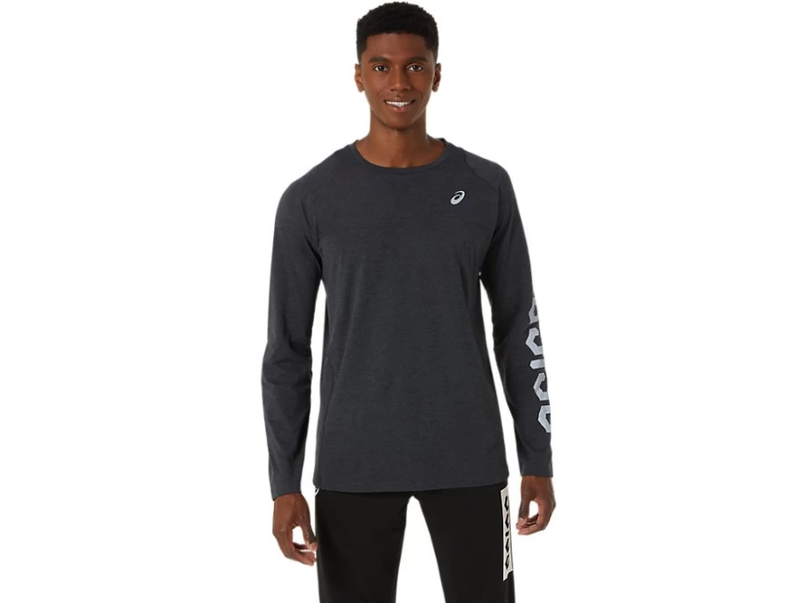 ASICS Men's Performance Black Heather Cotton Blend Long Sleeve T-Shirt