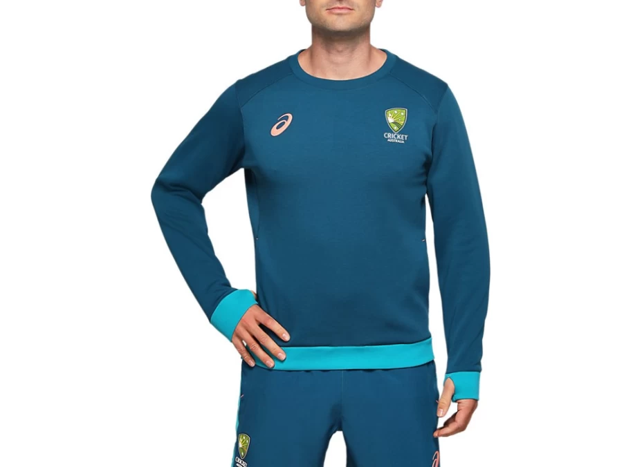 ASICS Men's Cricket Australia Crew Fleece Jacket - Deep Sea Teal