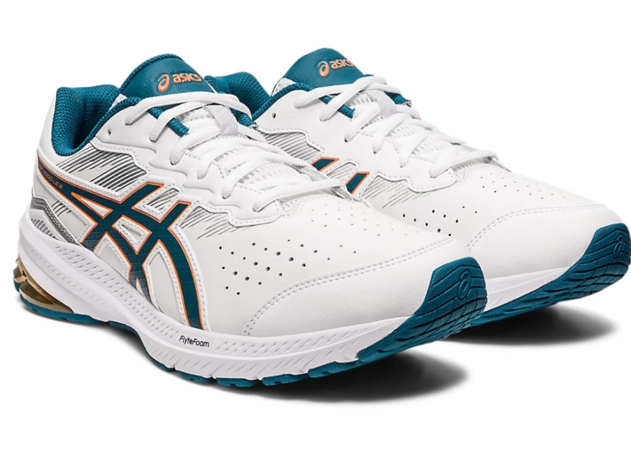 ASICS GT-1000 Leather 2 (4E Extra Wide) Running Shoes for Men in White/Ink Teal