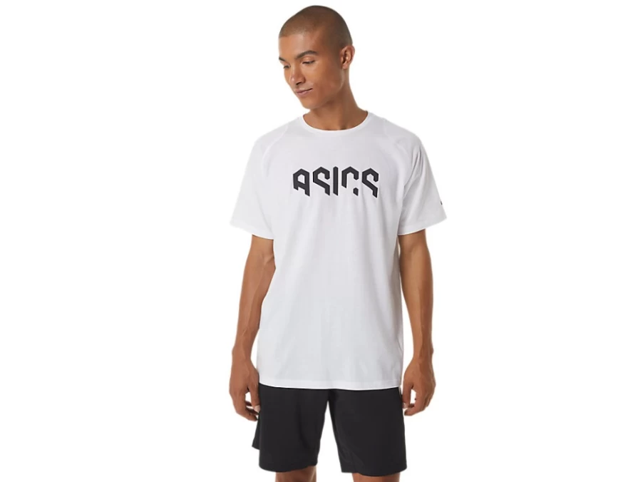 ASICS Men's Hex Graphic Cotton Blend Short Sleeve T-Shirt in Brilliant White