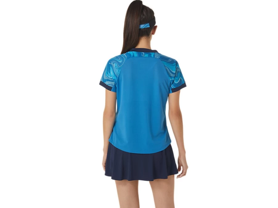 ASICS Women's Reborn Blue Match Graphic Short Sleeve T-Shirt