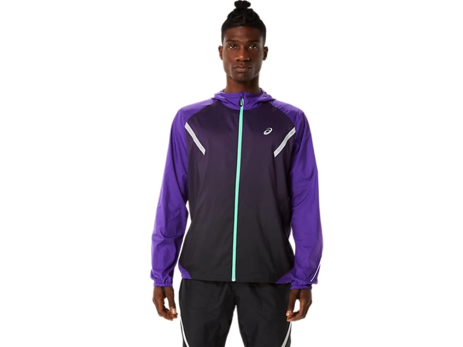 ASICS Men's Lite-Show Jacket in Grape Jam/Performance Black for Enhanced Visibility
