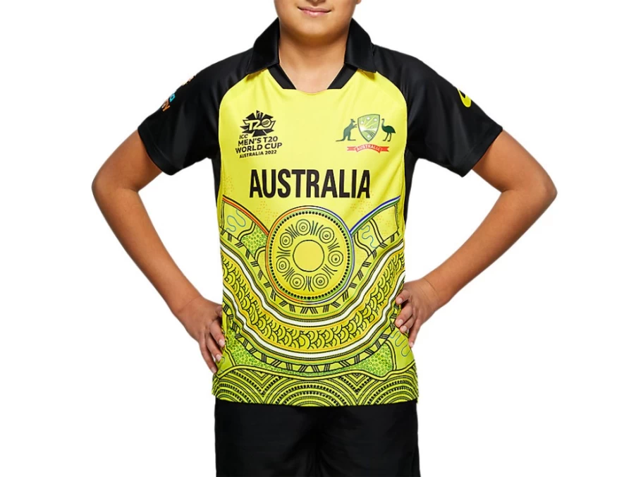 ASICS Kids' Cricket Australia T20 World Cup Replica Shirt - Blazing Yellow Youth Jersey