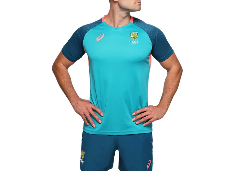 ASICS Men's Lagoon Cricket Training Tee - Official Cricket Australia Performance Shirt