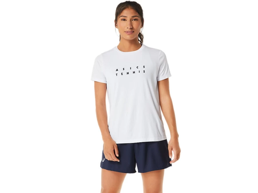 ASICS Women's Court Graphic Tee in Brilliant White - Stylish Tennis T-Shirt