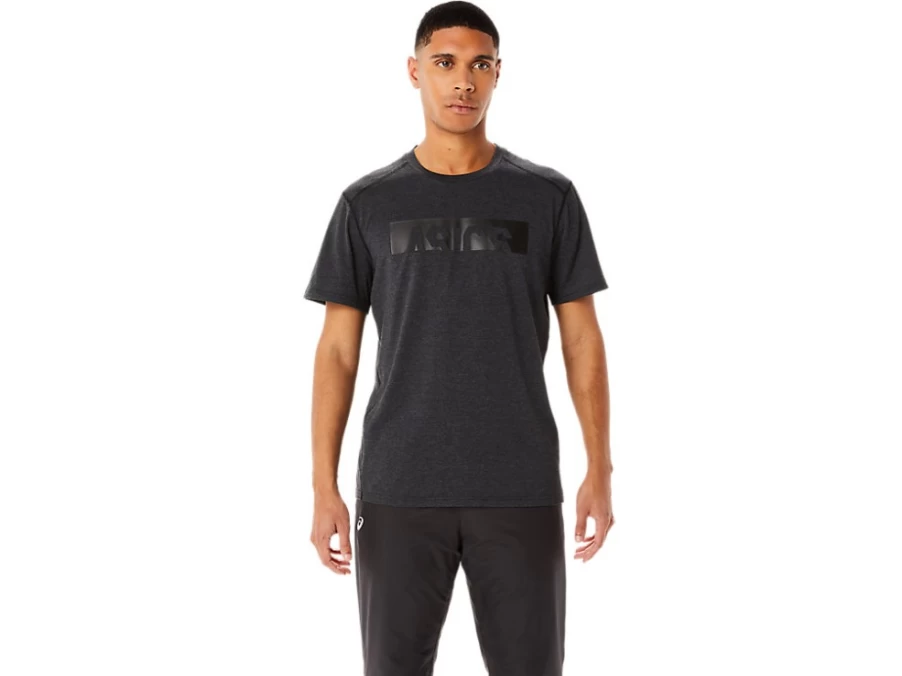 ASICS Men's Performance Black Heather Print Short Sleeve Top