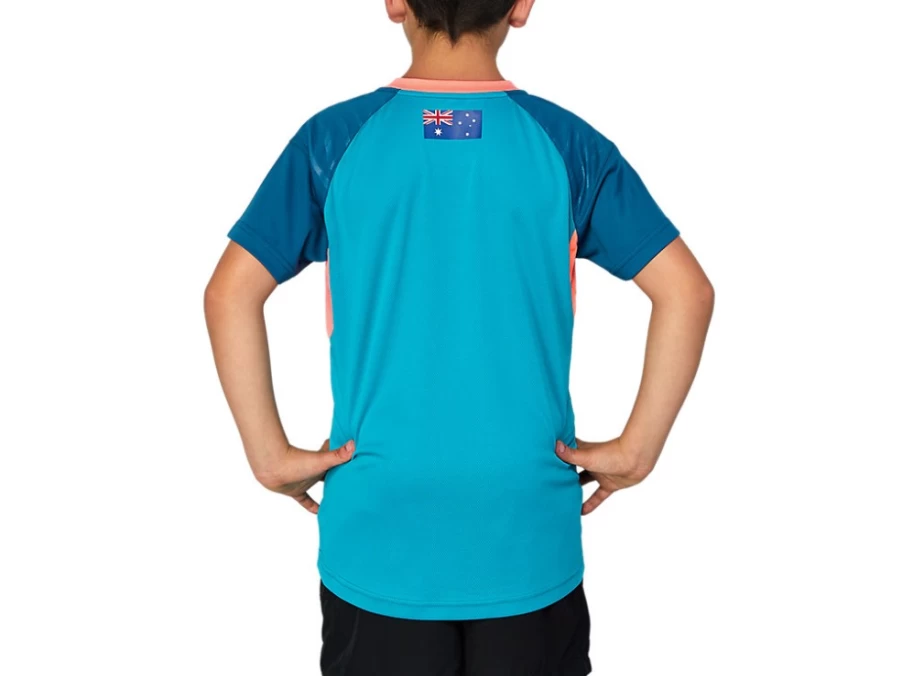 ASICS Kids Cricket Training Tee - Lagoon Color Youth Jersey for Junior Sports