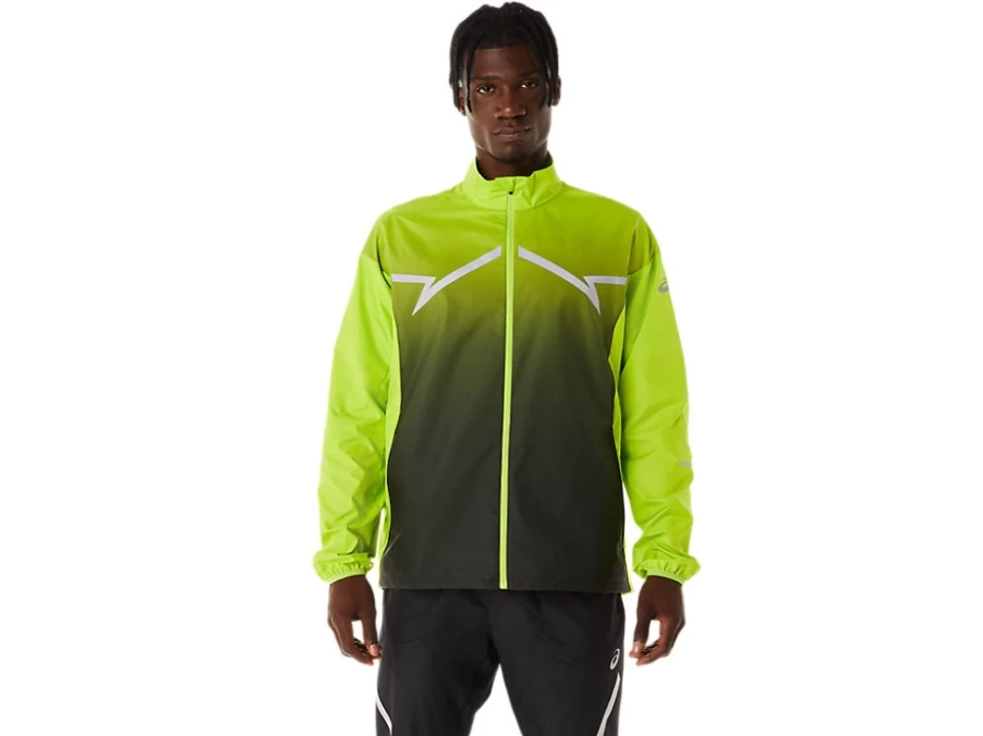 ASICS Men's Lite-Show Jacket in Lime Zest/Performance Black for Enhanced Visibility